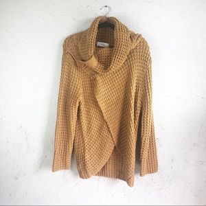 Waffle Cowl Neck Wrap Front Cardigan Sweater